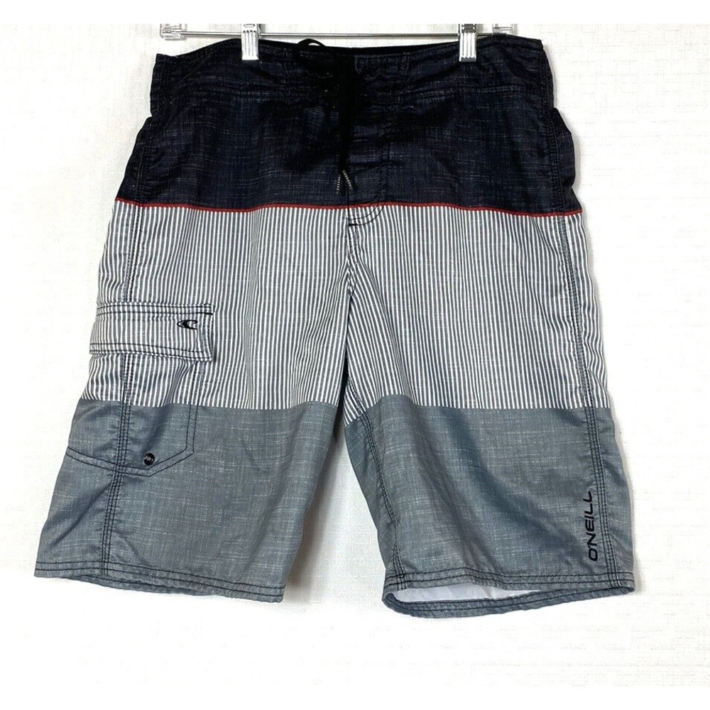 O'Neill 21" Board Shorts Mens Water Lake Size 31 Black Gray Red